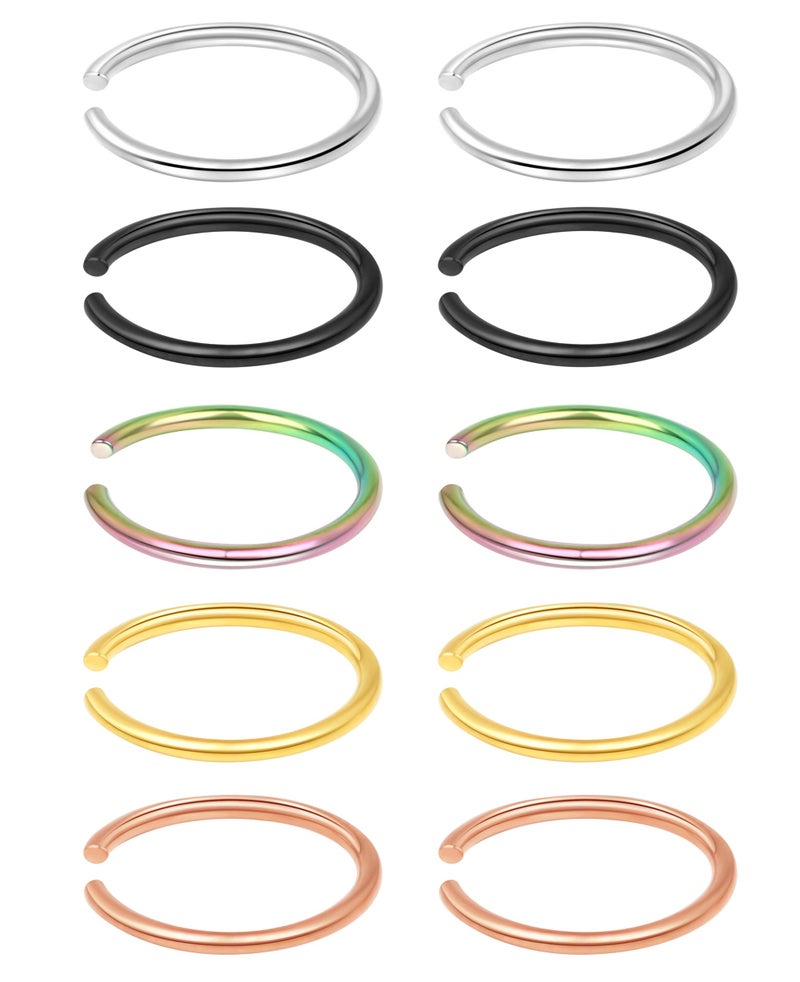 VELCARE SkullParty Zifoan 5 pairs Nose Rings Hoop 20 Gauge Non Piercing Stainless Steel Clip-on Fake Nose Ring Body Jewelry (10PCS Inner Diameter: 5/16 (8mm)) - Image 1